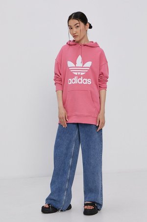 adidas Originals Bluza bawełniana H33587 damska kolor różowy z kapturem z nadrukiem