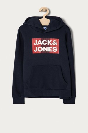 Jack & Jones bluza dziecięca kolor granatowy z kapturem z nadrukiem
