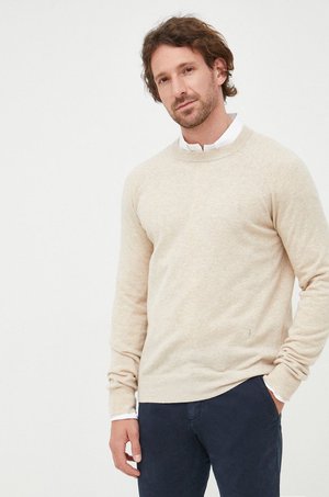 Trussardi sweter wełniany męski kolor beżowy lekki