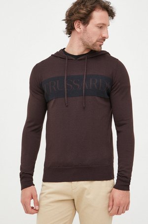 Trussardi sweter z domieszką wełny męski kolor brązowy lekki