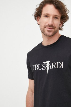 Trussardi t-shirt bawełniany kolor czarny z nadrukiem