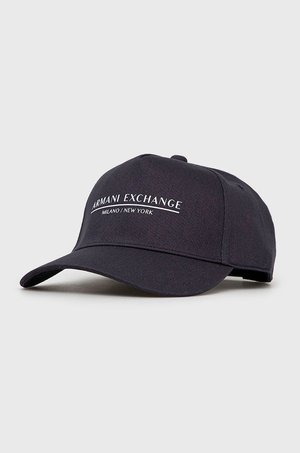 Armani Exchange czapka bawełniana kolor granatowy z nadrukiem