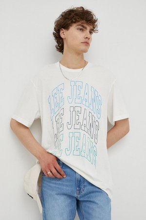 Lee t-shirt bawełniany kolor beżowy z nadrukiem