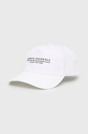 Armani Exchange czapka bawełniana kolor biały z nadrukiem