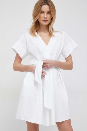 Emporio Armani sukienka bawełniana kolor biały mini rozkloszowana