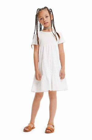 Desigual sukienka dziecięca kolor biały midi rozkloszowana