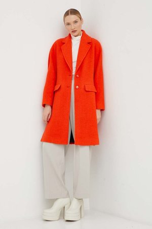 Patrizia Pepe płaszcz wełniany kolor pomarańczowy przejściowy
