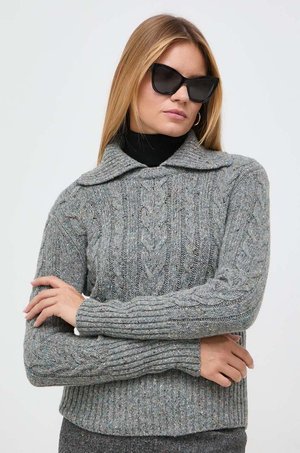 Weekend Max Mara sweter wełniany damski kolor szary
