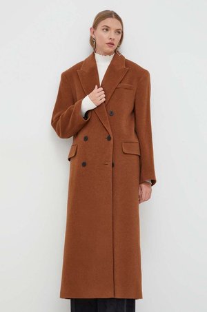 HUGO płaszcz wełniany kolor brązowy przejściowy dwurzędowy