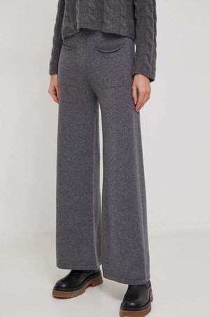 Sisley spodnie wełniane kolor szary szerokie high waist
