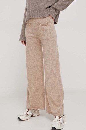 Sisley spodnie wełniane kolor beżowy szerokie high waist