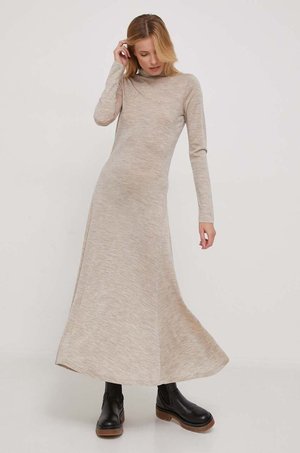 Polo Ralph Lauren sukienka wełniana kolor beżowy maxi rozkloszowana