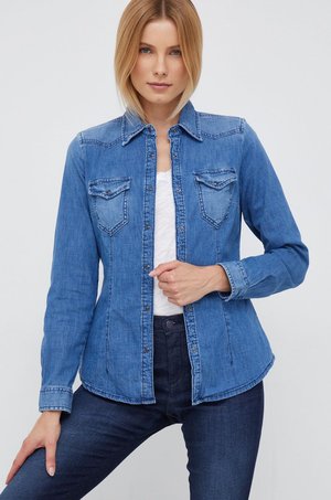 Sisley koszula jeansowa damska regular z kolnierzykiem klasycznym