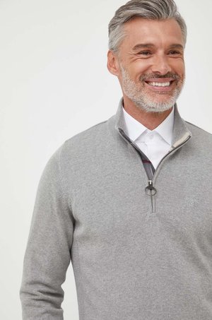 Barbour sweter bawełniany kolor szary z półgolfem